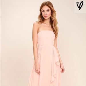 Bridesmaid blush pink strapless maxi dress